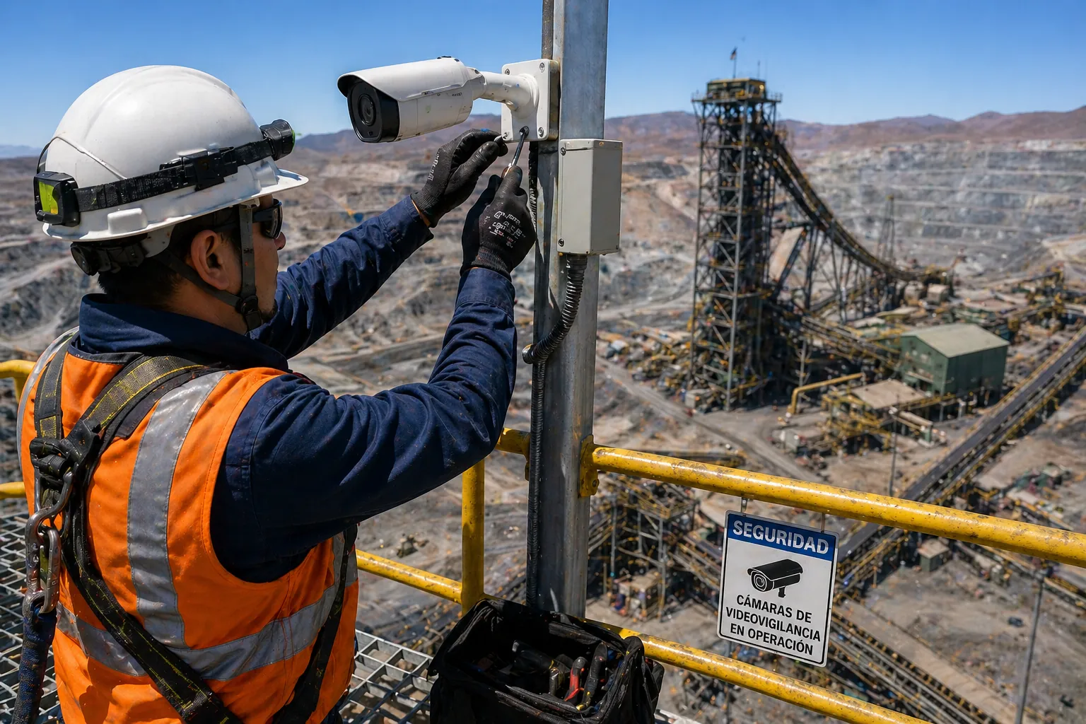 Instalación de cámara profesional en entorno minero