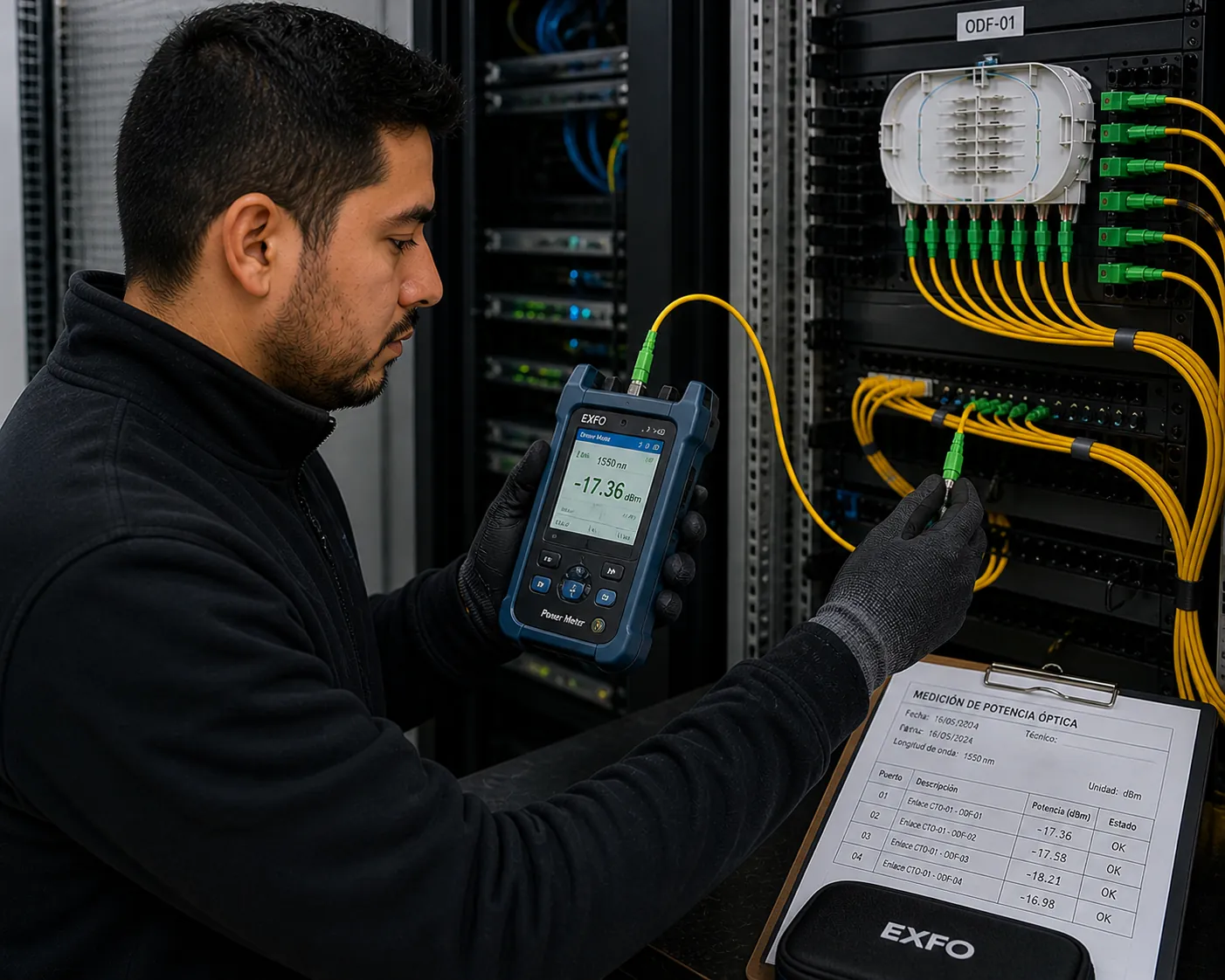 Prueba de potencia dBm del enlace de fibra