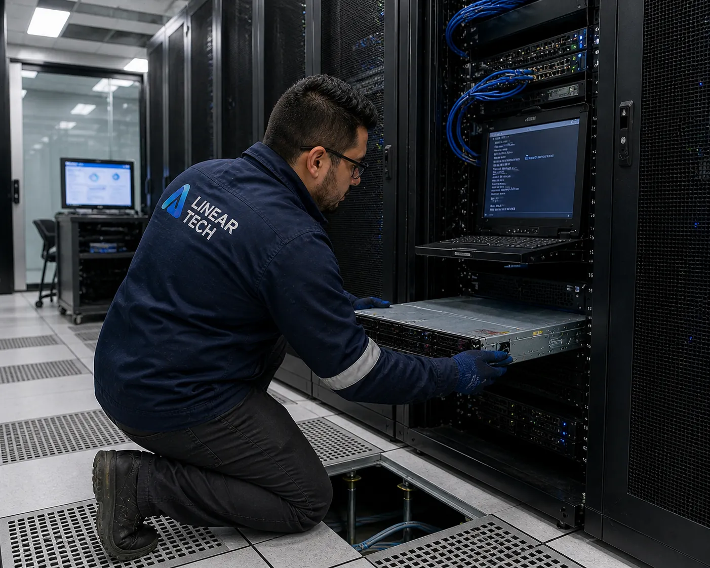 Instalación de servidores en rack con cableado ordenado